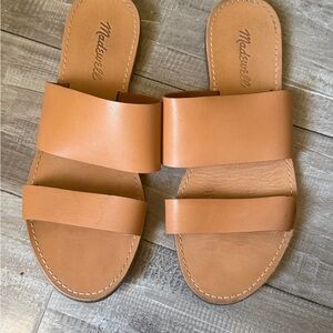 Madewell Leather Tan Slide Sandal with Double Stitching